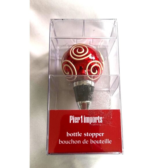 New Pier 1 Imports Red & White Bottle Stopper With Swirl Design In Gift Box - Picture 5 of 9